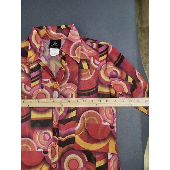 VTG 90s Y2K button up mesh sheer retro top retro funky rave Anxiety Cafe USA MED - Picture 8 of 9